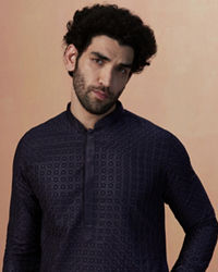 Manyavar Men Royal Blue Self Embroidered Kurta Pajama