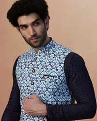 Manyavar Men Blue Printed Jacket