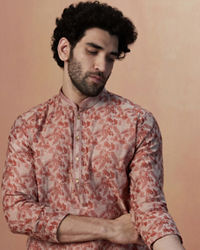 Manyavar Men Rust Brown Printed Kurta Pajama