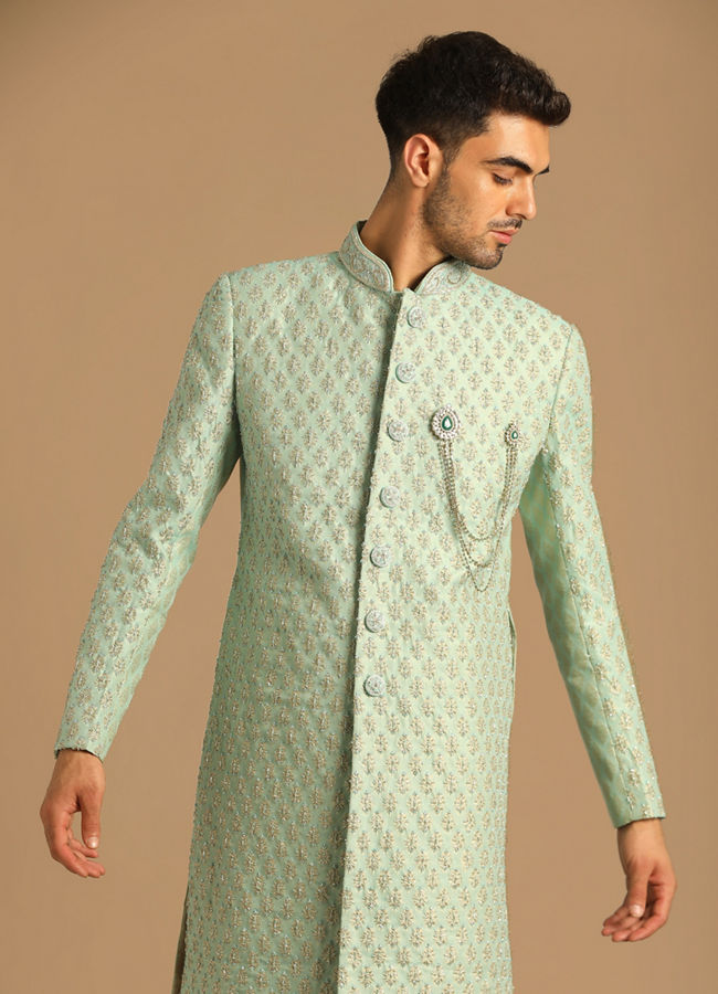 Buy Opal Green Sherwani Online in the UK Manyavar Sherwani for Men