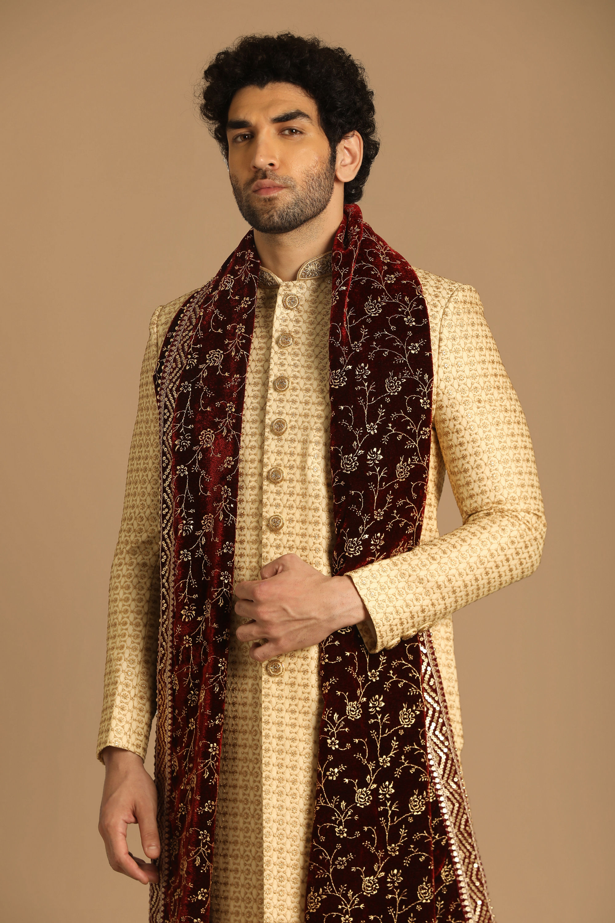 Manyavar Men Nouvelle Beige Sherwani