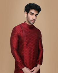 Manyavar Men Maroon Side Open Kurta Set