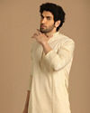 alt message - Manyavar Men Printed Work Cream Kurta Set image number 0