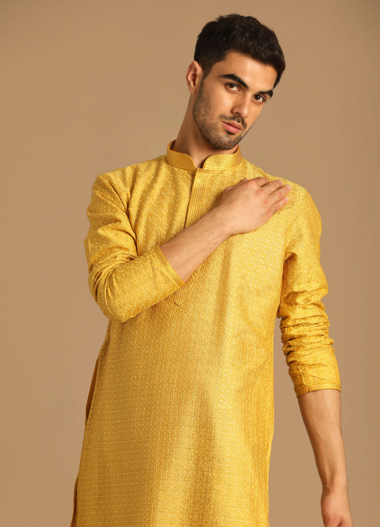 Manyavar Men Smart Fit Mustard Kurta Set