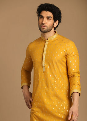 Mustard Chanderi Kurta Set image number 0