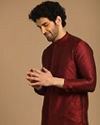Manyavar Men Maroon Self design Kurta Set