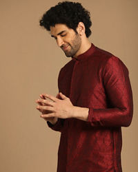 Manyavar Men Maroon Self design Kurta Set