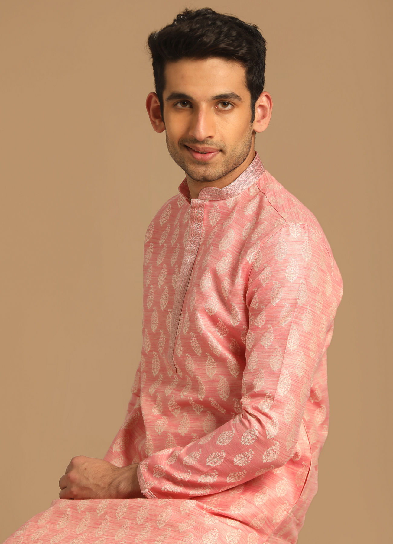 Manyavar Men Pastel Pink Kurta Set