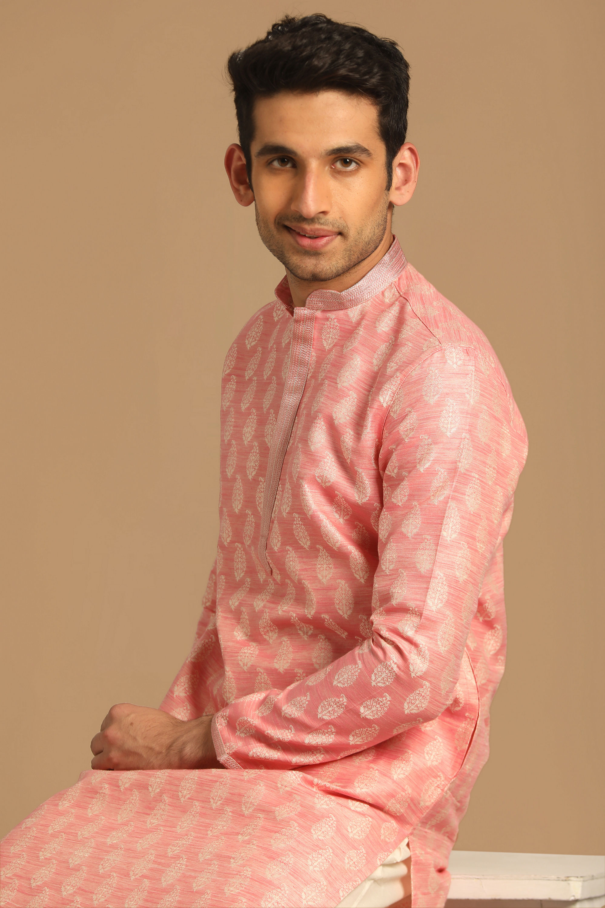 Manyavar Men Pastel Pink Kurta Set