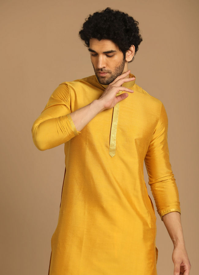 Golden Plain Kurta Set image number 0