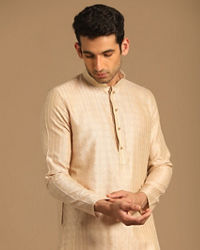 Manyavar Men Cream Jacquard Kurta Set