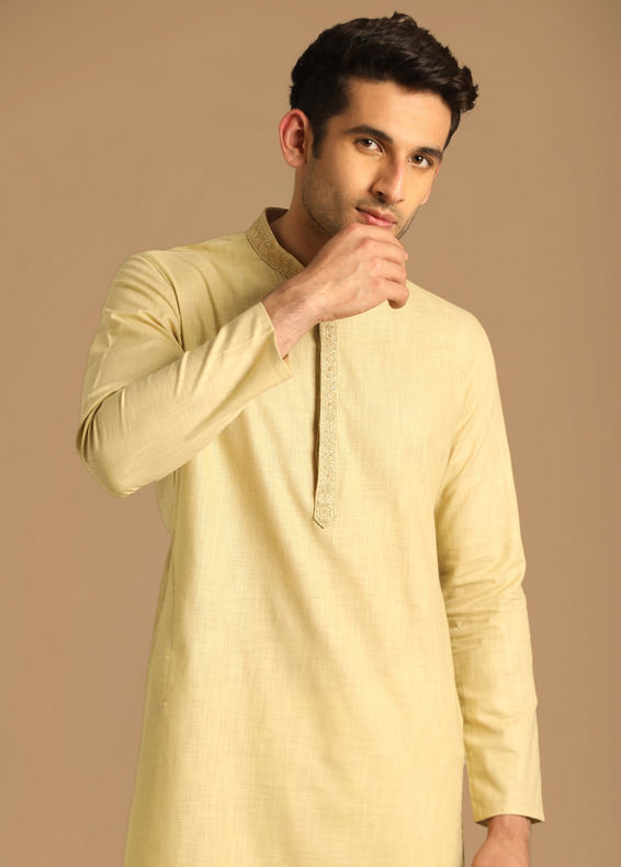 Manyavar Men Beige Solid Kurta Set