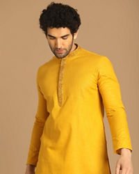 Manyavar Men Amber Yellow Plain Kurta Set