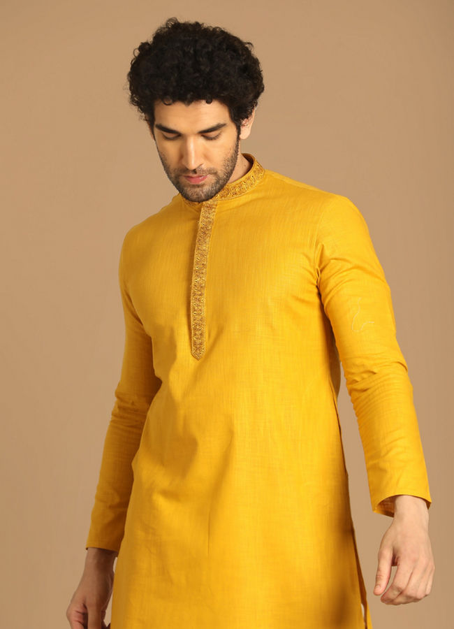 Amber Yellow Plain Kurta Set image number 0