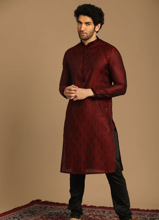 Manyavar Men Vibrant Maroon Kurta Set