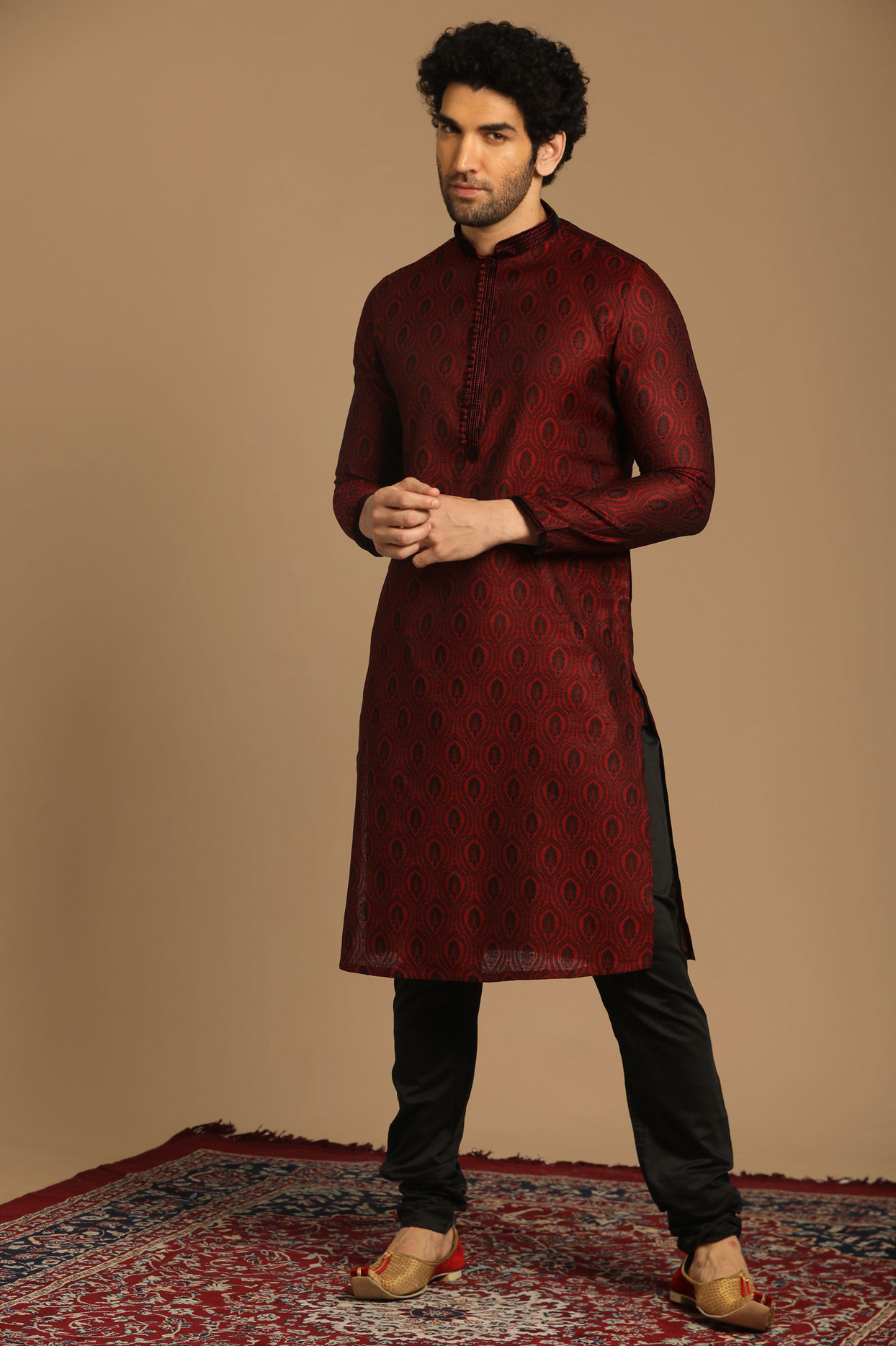 Manyavar Men Vibrant Maroon Kurta Set
