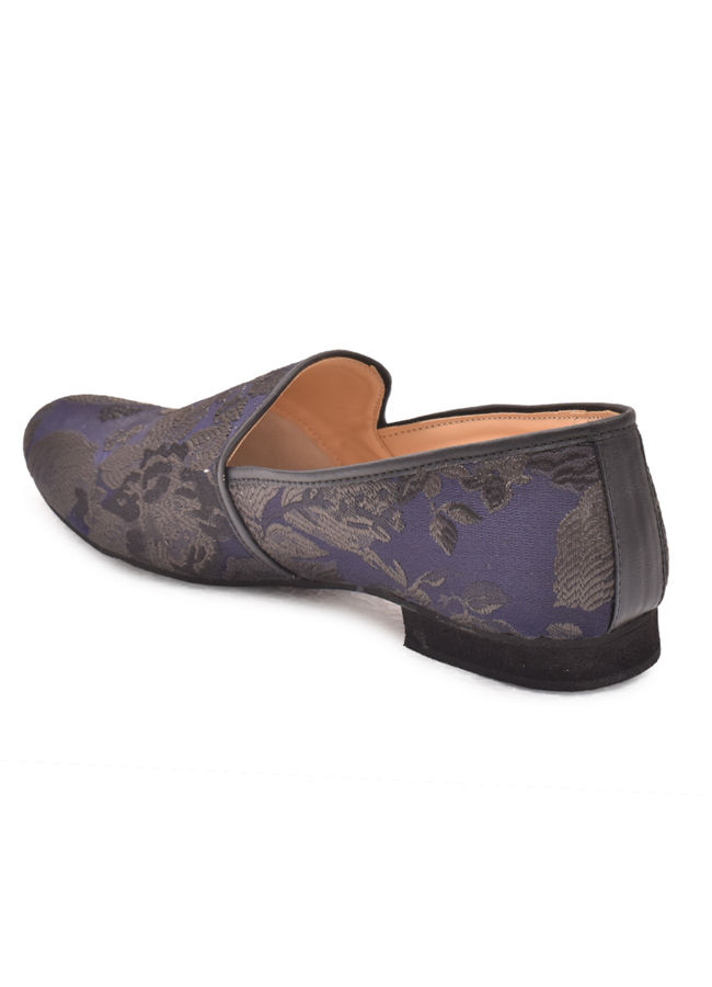 Manyavar Men Dark Blue Jacquard Floral Jooti