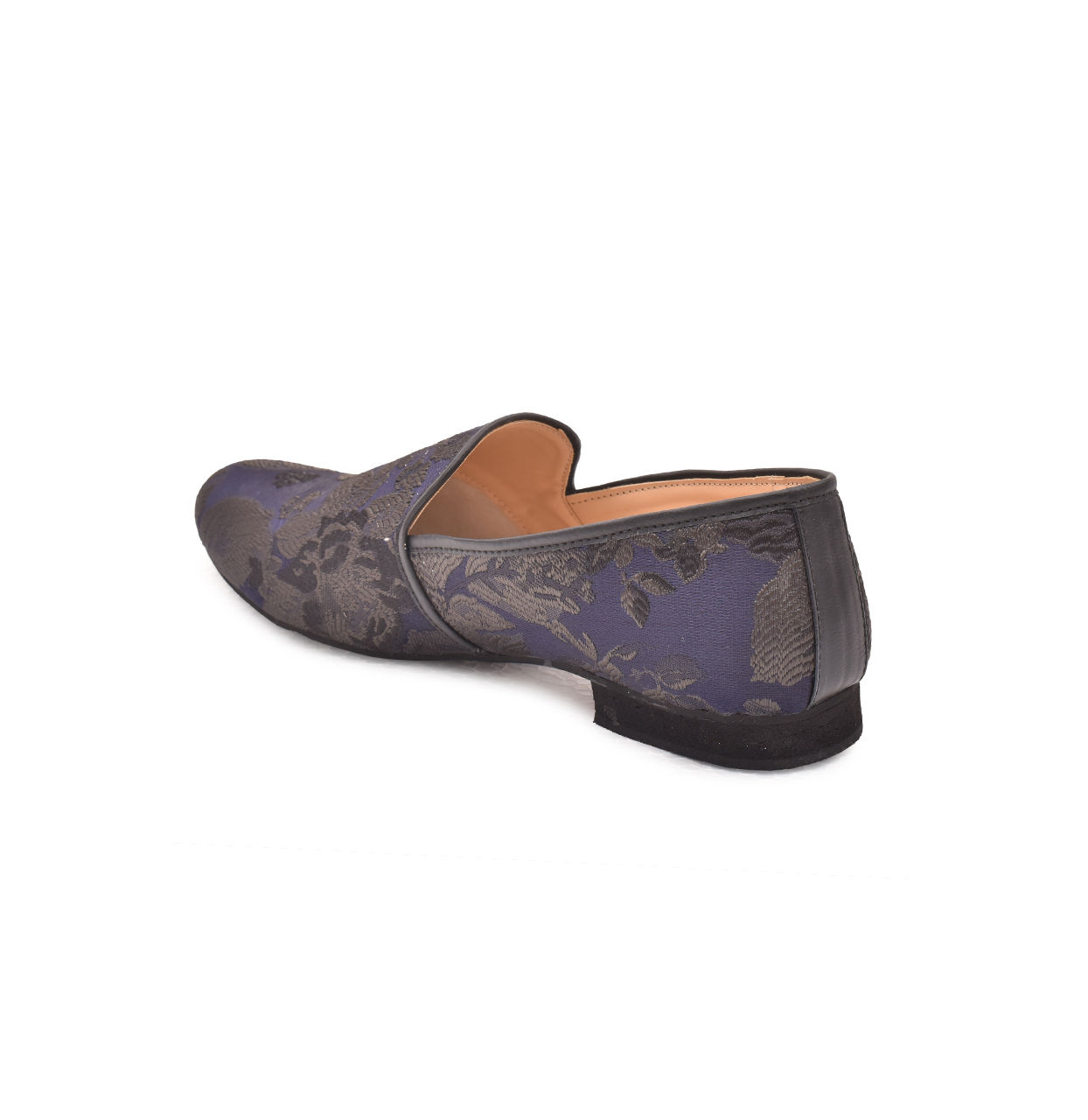 Manyavar Men Dark Blue Jacquard Floral Jooti