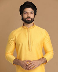 Manyavar Men Daffodil Yellow Solid Kurta Pajama