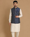 Manyavar Men Denim Blue Printed Jacket