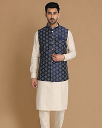 Manyavar Men Denim Blue Printed Jacket