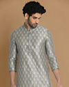 Manyavar Men Shale Grey Jacquard Kurta Set image number 0