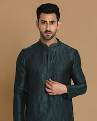 Manyavar Men Sober Bottle Green Kurta Pajama