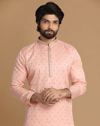 Manyavar Men Light Pink Kurta Pajama With Minimalist Motifs