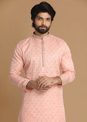 alt message - Manyavar Men Light Pink Kurta Pajama With Minimalist Motifs image number 0