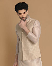 Manyavar Men Floral Patterned Cream Kurta Jacket Set