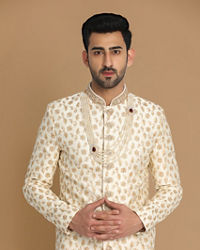 Manyavar Men Classic Cream Sherwani Suit