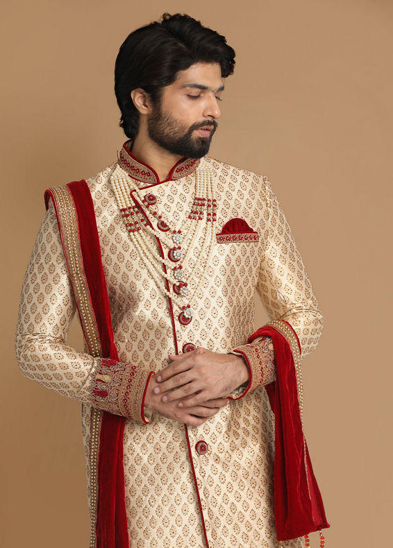 Manyavar Men Graceful Beige Sherwani Set