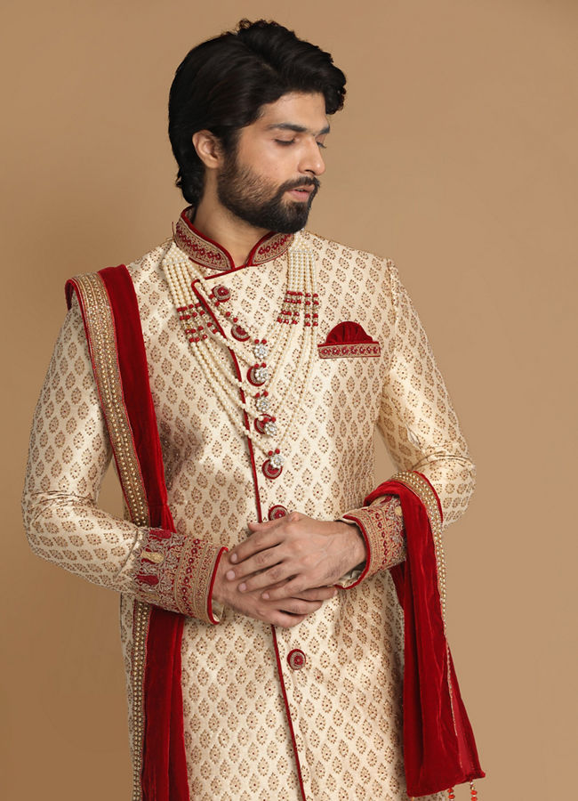 Manyavar Men Graceful Beige Sherwani Set