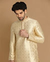 Manyavar Men Beige Jacquard Kurta Set