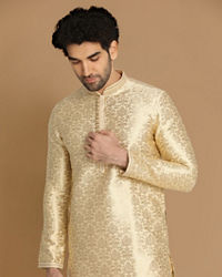 Manyavar Men Beige Jacquard Kurta Set