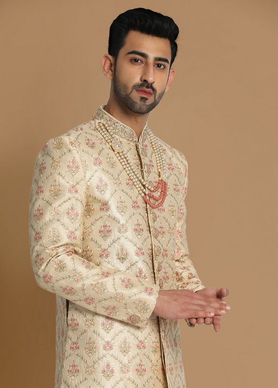Manyavar Men Resplendent Beige Sherwani