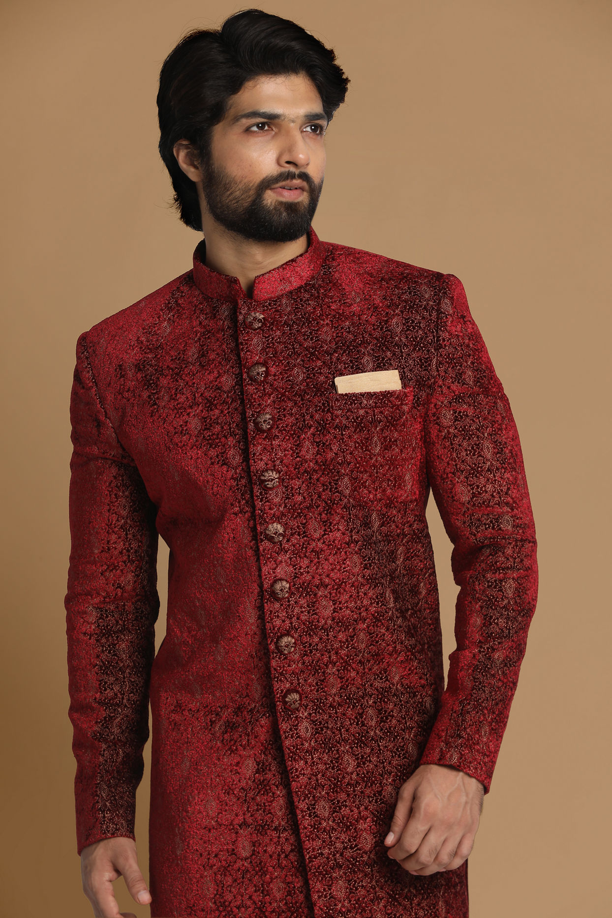 Buy Regal Maroon Indo Western Set Online in the USA @Manyavar - Indo ...