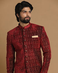 Manyavar Men Regal Maroon Indo Western Set