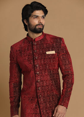 Manyavar Men Regal Maroon Indo Western Set