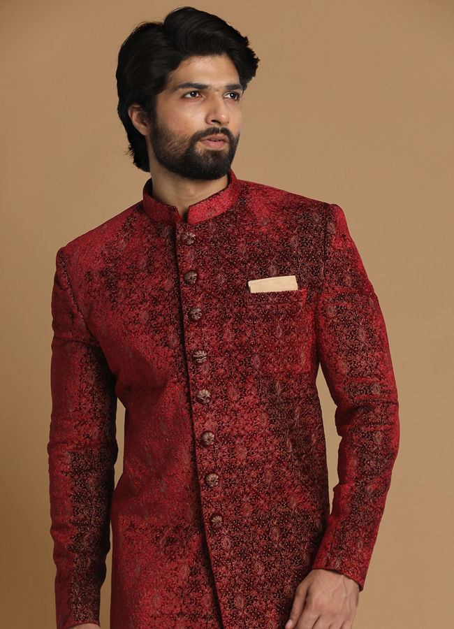Manyavar Men Regal Maroon Indo Western Set