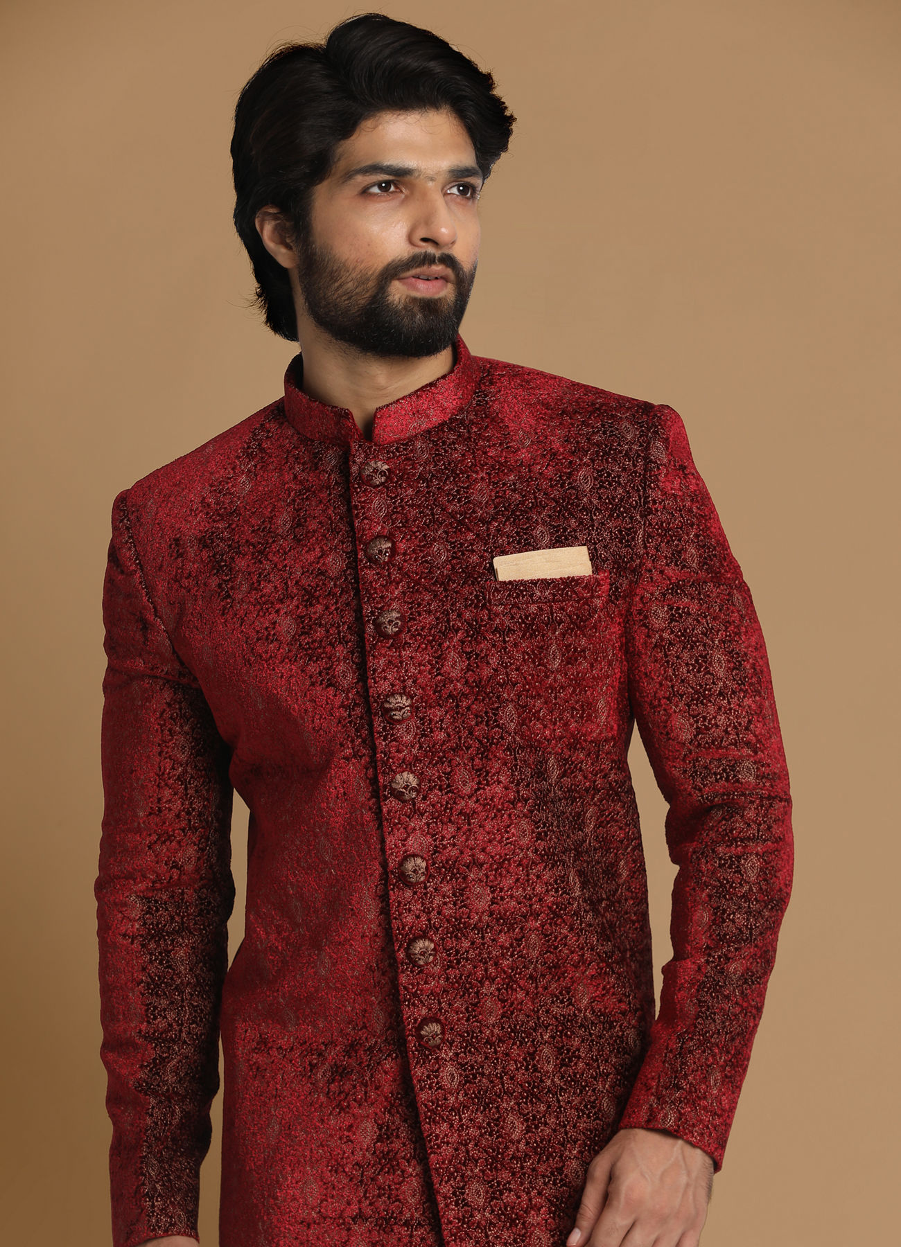 Manyavar Men Regal Maroon Indo Western Set