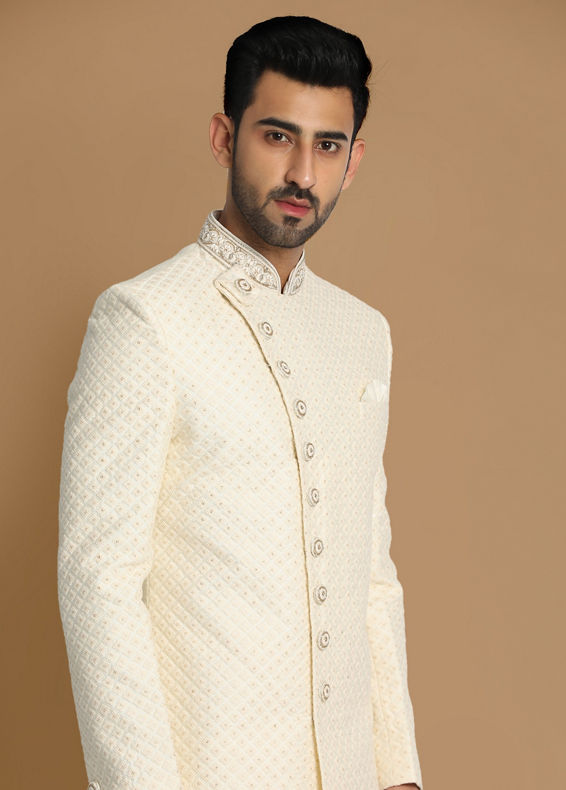 Manyavar Men Luxe Cream Indo Western Set
