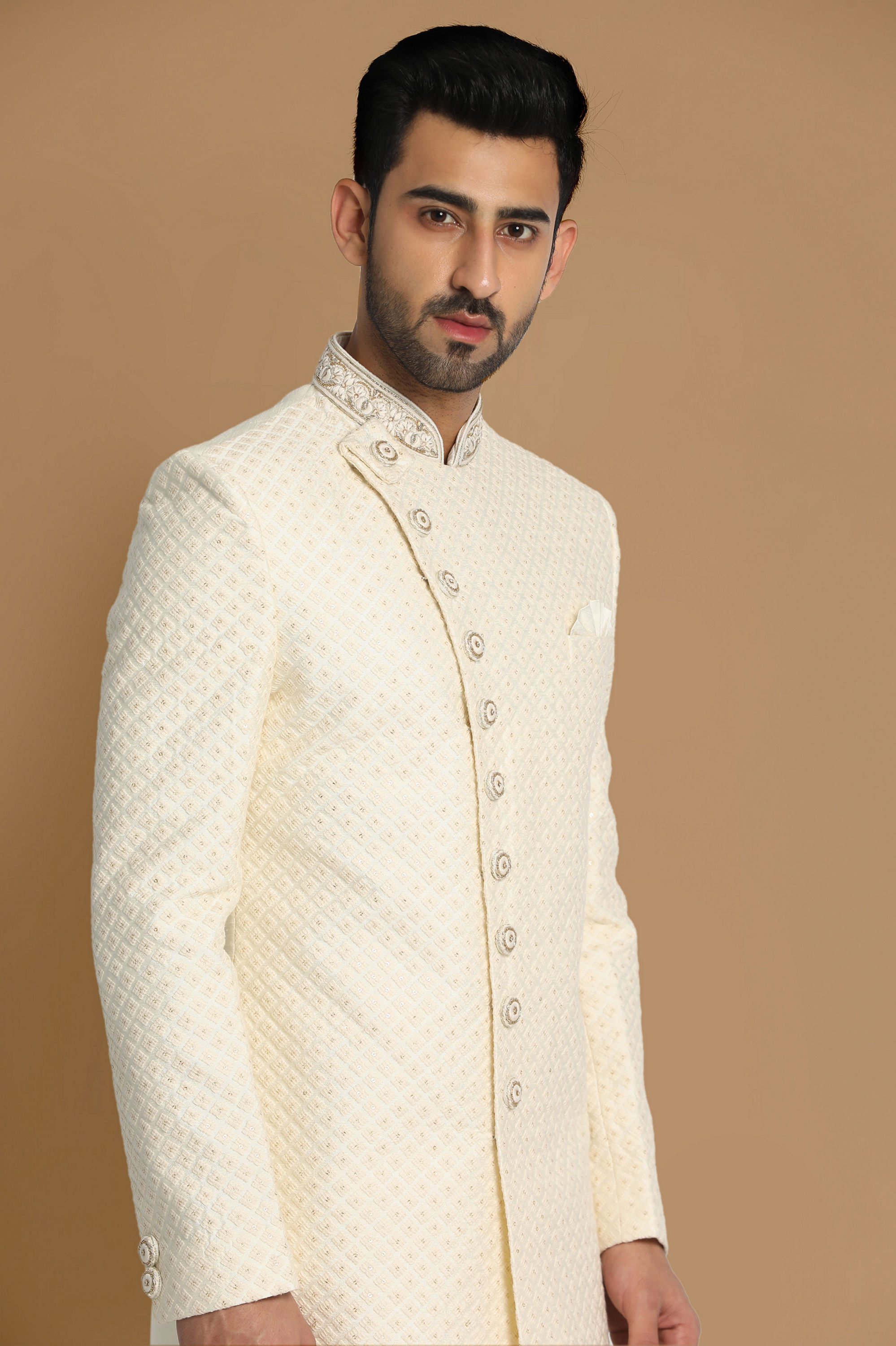 Manyavar Men Luxe Cream Indo Western Set