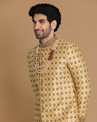Manyavar Men Plush Fawn Sherwani Suit