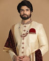 alt message - Manyavar Men Opulent Beige Sherwani Set image number 0