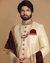 Manyavar Men Opulent Beige Sherwani Set