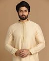 Manyavar Men Beige Self Design Kurta Pajama