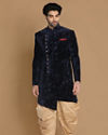 Manyavar Men Fine Blue Velvet Indo Western image number 1