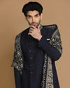 alt message - Manyavar Men Achkan Style Blue Indo Western image number 0