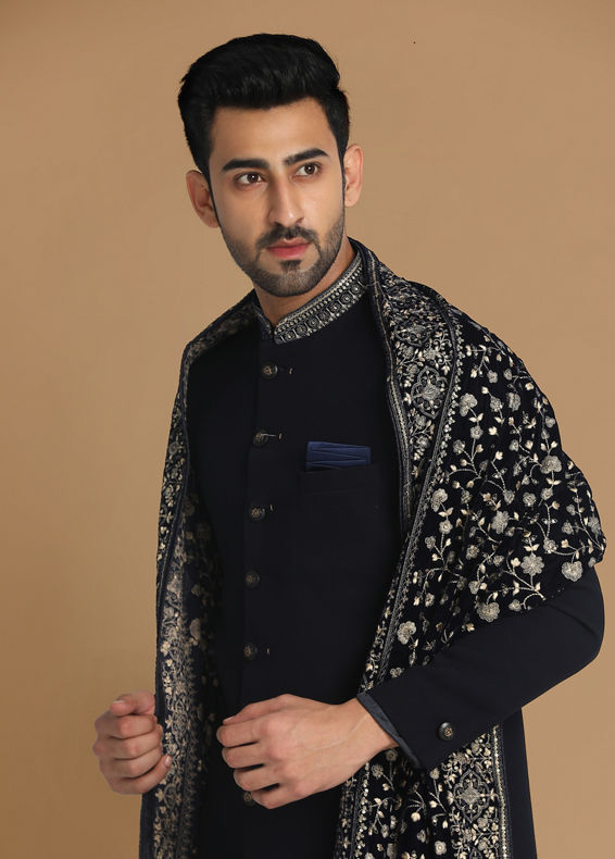 Manyavar Men Enchanting Blue Sherwani Suit